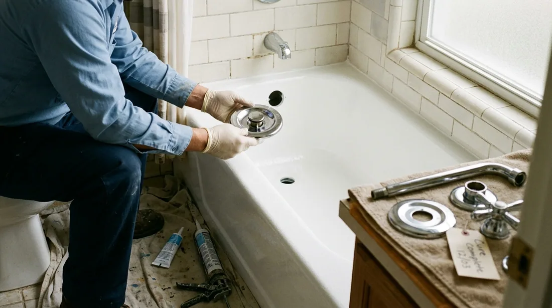 Hardware and fresh caulk go back after the coating has set — Wichita Falls, TX