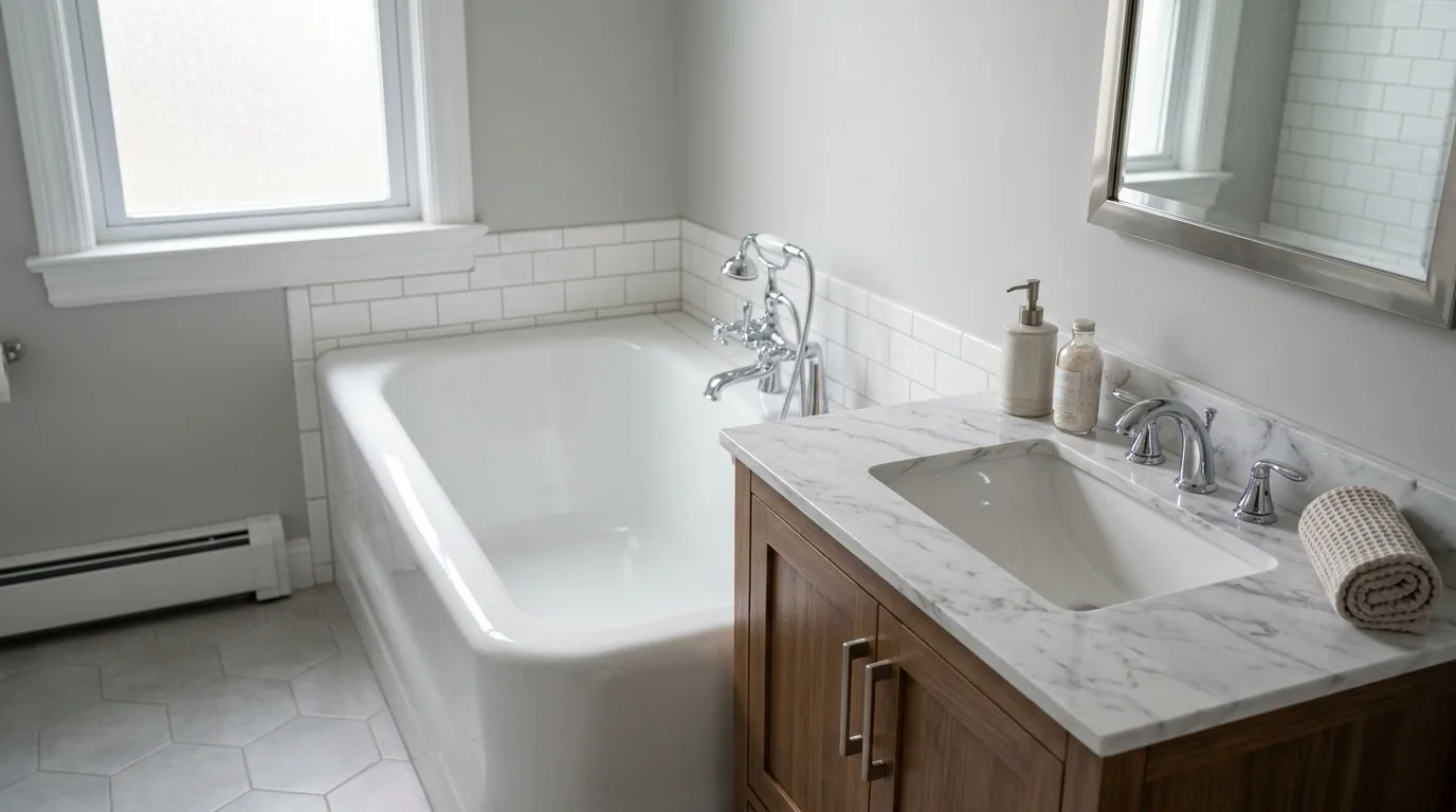 The finished result of professional tub refinishing: the completed work looking clean, correct and — Wichita Falls, TX